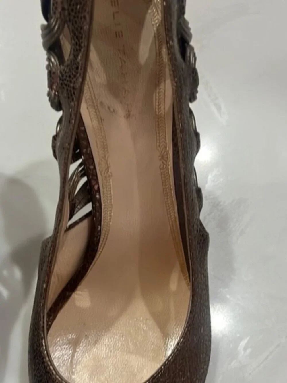 Elie Tahari Bronze Peep-Toe Heels with Stiletto 39.5 Fits 8.5